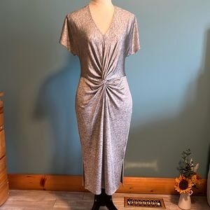 Bar lll V-neck Midi Dress Flutter sleeves Med Silver glimmer/Black. NWOT